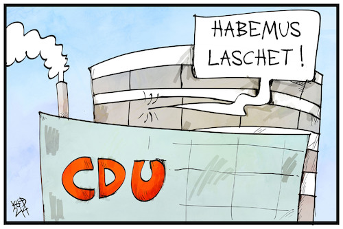 Cartoon: Habemus Laschet (medium) by Kostas Koufogiorgos tagged karikatur,koufogiorgos,illustration,cartoon,cdu,präsidium,partei,laschet,kfrage,kanzlerkandidat,politik,haus,parteizentrale,karikatur,koufogiorgos,illustration,cartoon,cdu,präsidium,partei,laschet,kfrage,kanzlerkandidat,politik,haus,parteizentrale