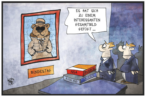 Cartoon: Hackerangriff im Bundestag (medium) by Kostas Koufogiorgos tagged karikatur,koufogiorgos,illustration,cartoon,bundestag,computer,netz,netzwerk,hacker,angriff,cyberattacke,puzzle,russland,bär,nsa,agent,internet,trojaner,kriminalität,karikatur,koufogiorgos,illustration,cartoon,bundestag,computer,netz,netzwerk,hacker,angriff,cyberattacke,puzzle,russland,bär,nsa,agent,internet,trojaner,kriminalität