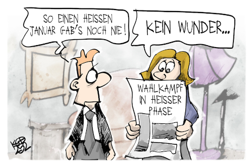 Cartoon: Heißer Januar (medium) by Kostas Koufogiorgos tagged karikatur,koufogiorgos,wahlkampf,heiß,januar,klima,karikatur,koufogiorgos,wahlkampf,heiß,januar,klima