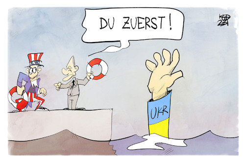 Cartoon: Hilfe für die Ukraine (medium) by Kostas Koufogiorgos tagged karikatur,koufogiorgos,ukraine,usa,deutschland,hilfe,ertrinken,krieg,karikatur,koufogiorgos,ukraine,usa,deutschland,hilfe,ertrinken,krieg