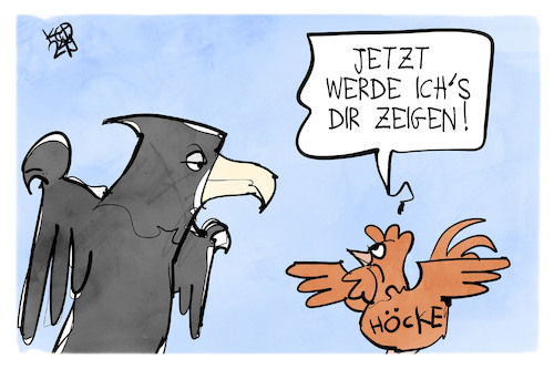 Cartoon: Höcke (medium) by Kostas Koufogiorgos tagged karikatur,koufogiorgos,höcke,gockel,bundesadler,afd,braun,rechtsextremist,karikatur,koufogiorgos,höcke,gockel,bundesadler,afd,braun,rechtsextremist