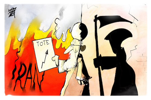 Cartoon: Iran (medium) by Kostas Koufogiorgos tagged karikatur,koufogiorgos,iran,tote,protest,sensenmann,mullah,feuer,karikatur,koufogiorgos,iran,tote,protest,sensenmann,mullah,feuer