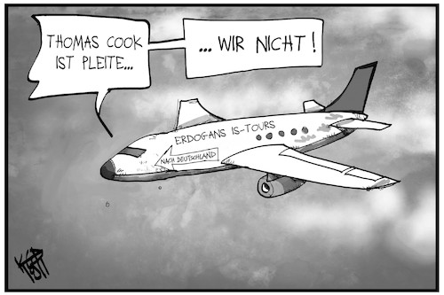 Cartoon: IS-Anhänger (medium) by Kostas Koufogiorgos tagged karikatur,koufogiorgos,illustration,cartoon,erdogan,tuerkei,is,terrorismus,flugzeug,thomas,cook,pleite,ausreisen,rückführung,karikatur,koufogiorgos,illustration,cartoon,erdogan,tuerkei,is,terrorismus,flugzeug,thomas,cook,pleite,ausreisen,rückführung