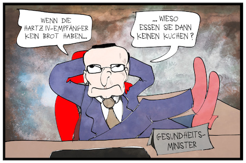 Cartoon: Jens Spahn (medium) by Kostas Koufogiorgos tagged karikatur,koufogiorgos,illustration,cartoon,spahn,hartz,iv,armut,marie,antoinette,zitat,brot,kuchen,politik,gesellschaft,sozialleistung,karikatur,koufogiorgos,illustration,cartoon,spahn,hartz,iv,armut,marie,antoinette,zitat,brot,kuchen,politik,gesellschaft,sozialleistung