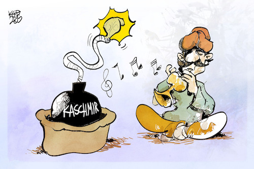 Cartoon: Kaschmir-Konflikt (medium) by Kostas Koufogiorgos tagged karikatur,koufogiorgos,kaschmir,konflikt,schlangenbeschwörer,bombe,indien,pakistan,karikatur,koufogiorgos,kaschmir,konflikt,schlangenbeschwörer,bombe,indien,pakistan