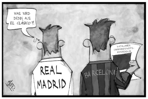 Cartoon: Kataloniens Unabhängigkeit (medium) by Kostas Koufogiorgos tagged karikatur,koufogiorgos,illustration,cartoon,katalonien,el,clasico,fussball,barcelona,real,madrid,spanien,unabhaengigkeit,separatismus,karikatur,koufogiorgos,illustration,cartoon,katalonien,el,clasico,fussball,barcelona,real,madrid,spanien,unabhaengigkeit,separatismus