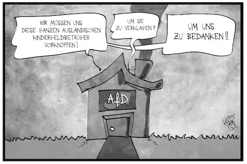 Cartoon: Kindergeld (medium) by Kostas Koufogiorgos tagged karikatur,koufogiorgos,illustration,cartoon,kindergeld,betrug,afd,populismus,eu,europa,sozialleistung,familie,haus,partei,karikatur,koufogiorgos,illustration,cartoon,kindergeld,betrug,afd,populismus,eu,europa,sozialleistung,familie,haus,partei