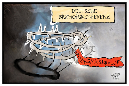 Cartoon: Kindesmissbrauch (medium) by Kostas Koufogiorgos tagged karikatur,koufogiorgos,illustration,cartoon,kindesmissbrauch,kirche,katholisch,bischof,konferenz,dornenkrone,sexualität,fulda,karikatur,koufogiorgos,illustration,cartoon,kindesmissbrauch,kirche,katholisch,bischof,konferenz,dornenkrone,sexualität,fulda