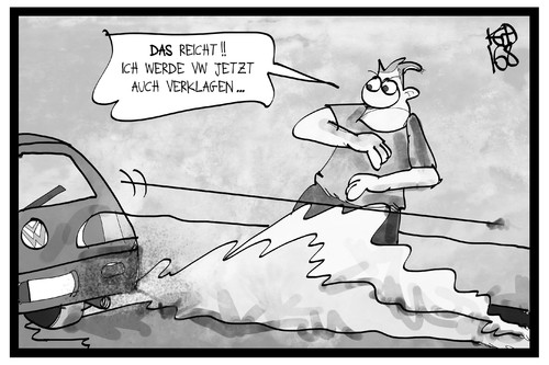 Cartoon: Klage für VW (medium) by Kostas Koufogiorgos tagged koufogiorgos,illustration,cartoon,karikatur,klage,vw,volkswagen,schadensersatz,automobil,konzern,wirtschaft,verklagen,dieselgate,koufogiorgos,illustration,cartoon,karikatur,klage,vw,volkswagen,schadensersatz,automobil,konzern,wirtschaft,verklagen,dieselgate