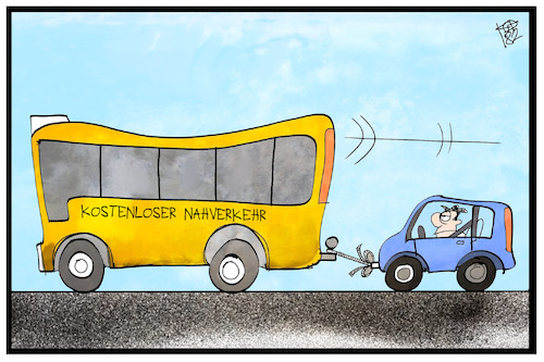 Cartoon: Kostenloser Nahverkehr (medium) by Kostas Koufogiorgos tagged karikatur,koufogiorgos,illustration,cartoon,öpnv,nahverkehr,bus,bahn,pkw,luftreinhaltung,pilotprojekt,verkehr,kunde,verkehrsteilnehmer,karikatur,koufogiorgos,illustration,cartoon,öpnv,nahverkehr,bus,bahn,pkw,luftreinhaltung,pilotprojekt,verkehr,kunde,verkehrsteilnehmer