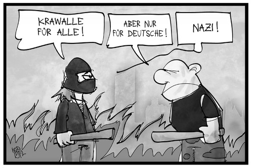 Cartoon: Krawalle für alle (medium) by Kostas Koufogiorgos tagged karikatur,koufogiorgos,illustration,cartoon,krawalle,linksextremismus,rechtsextremismus,leipzig,connewitz,demonstration,gewalt,karikatur,koufogiorgos,illustration,cartoon,krawalle,linksextremismus,rechtsextremismus,leipzig,connewitz,demonstration,gewalt