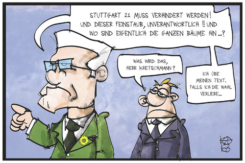 Cartoon: Kretschmann übt (medium) by Kostas Koufogiorgos tagged karikatur,koufogiorgos,illustration,cartoon,landtagswahl,supersonntag,wahl,s21,gruene,kretschmann,karikatur,koufogiorgos,illustration,cartoon,landtagswahl,supersonntag,wahl,s21,gruene,kretschmann