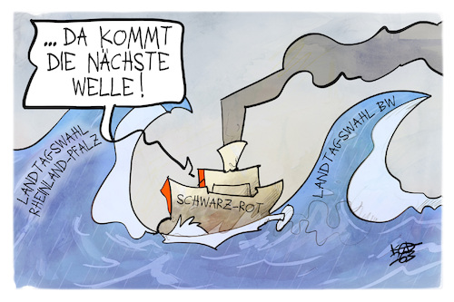 Cartoon: Landtagswahlen (medium) by Kostas Koufogiorgos tagged karikatur,koufogiorgos,landtagswahl,baden,württemberg,rheinland,pfalz,welle,regierung,schiff,schwarz,rot,karikatur,koufogiorgos,landtagswahl,baden,württemberg,rheinland,pfalz,welle,regierung,schiff,schwarz,rot