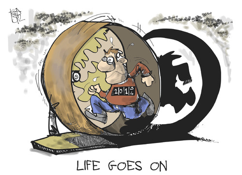 Cartoon: Life goes on (medium) by Kostas Koufogiorgos tagged 2014,year,life,cartoon,koufogiorgos,2014,year,life,cartoon,koufogiorgos