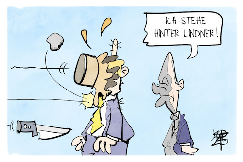 Cartoon: Lindner und Scholz (medium) by Kostas Koufogiorgos tagged karikatur,koufogiorgos,scholz,lindner,regierung,rückendeckung,karikatur,koufogiorgos,scholz,lindner,regierung,rückendeckung