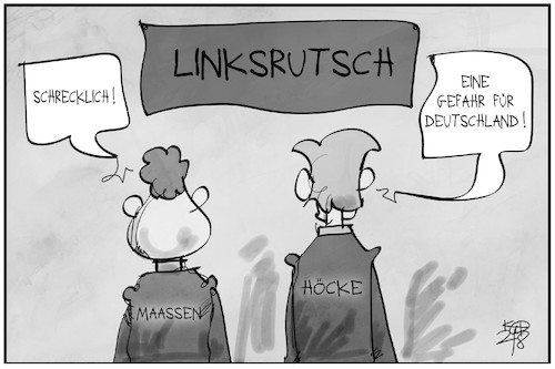 Cartoon: Linksrutsch (medium) by Kostas Koufogiorgos tagged karikatur,koufogiorgos,illustration,cartoon,linksrutsch,maaßen,höcke,rechtsextremismus,populismus,karikatur,koufogiorgos,illustration,cartoon,linksrutsch,maaßen,höcke,rechtsextremismus,populismus