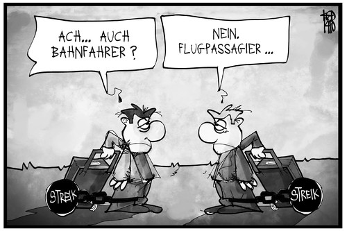 Cartoon: Lokführer- und Pilotenstreik (medium) by Kostas Koufogiorgos tagged karikatur,koufogiorgos,illustration,cartoon,streik,tarifstreit,arbeitskampf,lokführer,piloten,passagier,fahrgast,geisel,verkehr,tourismus,politik,karikatur,koufogiorgos,illustration,cartoon,streik,tarifstreit,arbeitskampf,lokführer,piloten,passagier,fahrgast,geisel,verkehr,tourismus,politik