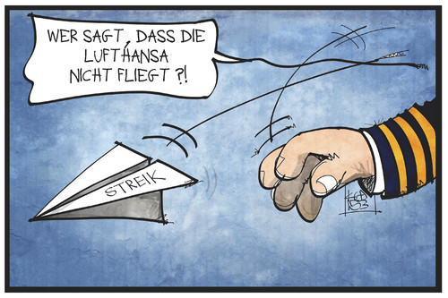 Cartoon: Lufthansa-Streik (medium) by Kostas Koufogiorgos tagged illustration,koufogiorgos,karikatur,cartoon,lufthansa,streik,piloten,arbeitskampf,papierflieger,arbeit,politik,koufogiorgos