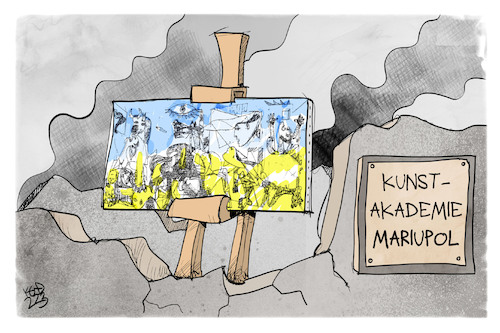 Cartoon: Mariupol (medium) by Kostas Koufogiorgos tagged karikatur,koufogiorgos,mariupol,guernica,picasso,kunst,malerei,ukraine,krieg,karikatur,koufogiorgos,mariupol,guernica,picasso,kunst,malerei,ukraine,krieg