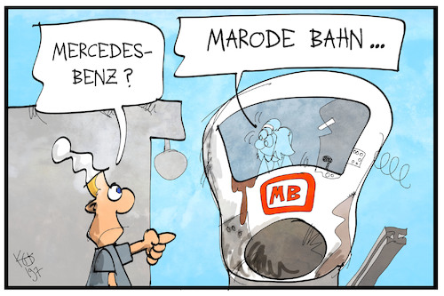 Cartoon: Marode Bahn (medium) by Kostas Koufogiorgos tagged karikatur,koufogiorgos,illustration,cartoon,bahn,marode,mercedes,benz,infrastruktur,verkehr,investition,wirtschaft,karikatur,koufogiorgos,illustration,cartoon,bahn,marode,mercedes,benz,infrastruktur,verkehr,investition,wirtschaft