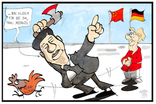 Cartoon: Merkel in China (medium) by Kostas Koufogiorgos tagged karikatur,koufogiorgos,illustration,cartoon,merkel,china,hongkong,protest,demokratie,karikatur,koufogiorgos,illustration,cartoon,merkel,china,hongkong,protest,demokratie