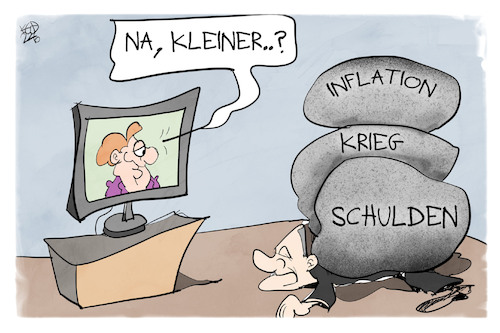Cartoon: Merkel und Scholz (medium) by Kostas Koufogiorgos tagged karikatur,koufogiorgos,merkel,scholz,fernsehen,interview,last,bundeskanzler,krieg,inflation,schulden,karikatur,koufogiorgos,merkel,scholz,fernsehen,interview,last,bundeskanzler,krieg,inflation,schulden