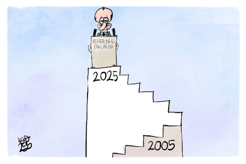 Cartoon: Merz Regierungserklärung (medium) by Kostas Koufogiorgos tagged karikatur,koufogiorgos,merz,treppe,karriereleiter,weg,bundeskanzler,regierungserklärung,karikatur,koufogiorgos,merz,treppe,karriereleiter,weg,bundeskanzler,regierungserklärung