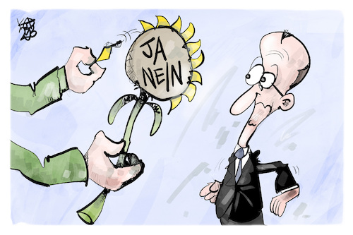 Cartoon: Merz und die Grünen (medium) by Kostas Koufogiorgos tagged karikatur,koufogiorgos,merz,sonnenblume,gruene,entscheidung,karikatur,koufogiorgos,merz,sonnenblume,gruene,entscheidung