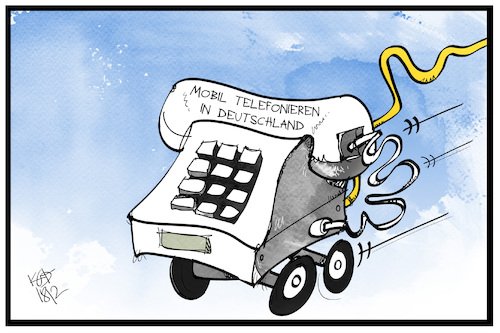 Cartoon: Mobiles Telefonieren (medium) by Kostas Koufogiorgos tagged karikatur,koufogiorgos,illustration,cartoon,mobilfunk,telekommunikation,telefon,handy,internet,schnelligkeit,smartphone,karikatur,koufogiorgos,illustration,cartoon,mobilfunk,telekommunikation,telefon,handy,internet,schnelligkeit,smartphone