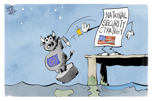 Cartoon: National Security Strategy (medium) by Kostas Koufogiorgos tagged karikatur,koufogiorgos,usa,eu,europa,stier,national,security,strategy,beton,wasser,karikatur,koufogiorgos,usa,eu,europa,stier,national,security,strategy,beton,wasser