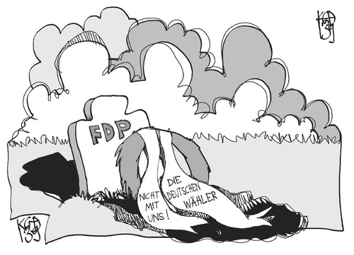 Cartoon: Nicht mit uns! (medium) by Kostas Koufogiorgos tagged fdp,grab,bundestagswahl,wähler,liberale,karikatur,koufogiorgos,fdp,grab,bundestagswahl,wähler,liberale,karikatur,koufogiorgos