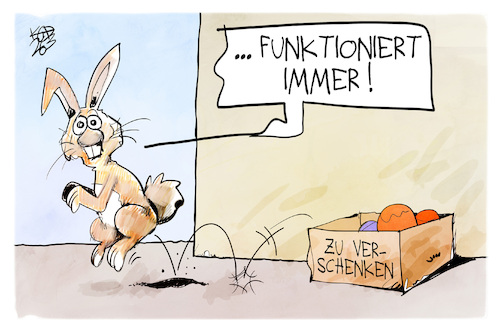 Cartoon: Oster-Ende (medium) by Kostas Koufogiorgos tagged karikatur,koufogiorgos,verschenken,osterhase,ostereier,ostern,karikatur,koufogiorgos,verschenken,osterhase,ostereier,ostern