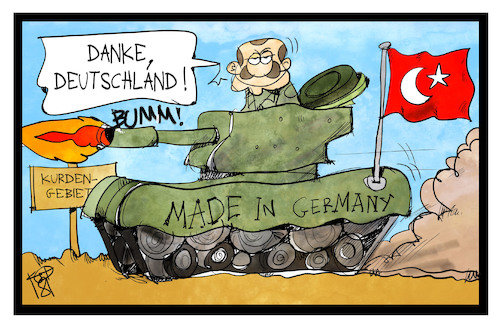 Cartoon: Panzer für die Türkei (medium) by Kostas Koufogiorgos tagged karikatur,koufogiorgos,illustration,cartoon,tuerkei,erdogan,panzer,kurden,krieg,konflikt,syrien,rüstung,export,wirtschaft,waffen,karikatur,koufogiorgos,illustration,cartoon,tuerkei,erdogan,panzer,kurden,krieg,konflikt,syrien,rüstung,export,wirtschaft,waffen