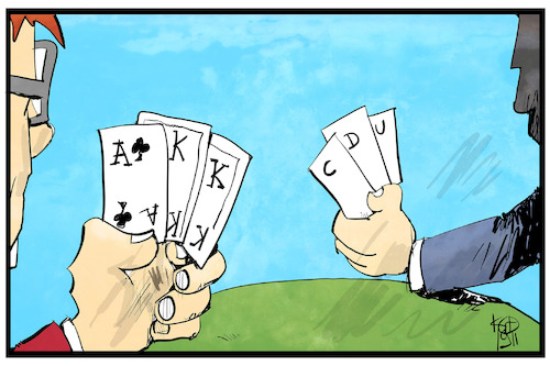 Cartoon: Parteitag-Poker (medium) by Kostas Koufogiorgos tagged karikatur,koufogiorgos,illustration,cartoon,akk,kramp,karrenbauer,cdu,parteitag,poker,kartenspiel,machtkampf,vorsitzende,christdemokraten,karikatur,koufogiorgos,illustration,cartoon,akk,kramp,karrenbauer,cdu,parteitag,poker,kartenspiel,machtkampf,vorsitzende,christdemokraten