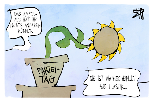 Cartoon: Parteitag der Grünen (medium) by Kostas Koufogiorgos tagged karikatur,koufogiorgos,gruene,sonnenblume,natur,plastik,parteitag,ampel,karikatur,koufogiorgos,gruene,sonnenblume,natur,plastik,parteitag,ampel