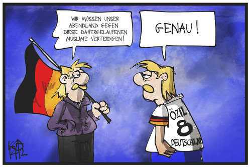 Cartoon: PEGIDA (medium) by Kostas Koufogiorgos tagged karikatur,koufogiorgos,illustration,cartoon,abendland,muslime,özil,fussball,nationalmannschaft,fahne,deutschland,nationalismus,patriotismus,pegida,populismus,karikatur,koufogiorgos,illustration,cartoon,abendland,muslime,özil,fussball,nationalmannschaft,fahne,deutschland,nationalismus,patriotismus,pegida,populismus