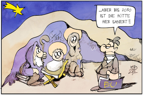 Cartoon: Pflichtsanierung (medium) by Kostas Koufogiorgos tagged karikatur,koufogiorgos,illustration,cartoon,sanierung,krippe,weihnachten,maria,josef,christus,jesus,bürokrat,eu,europa,klimaschutz,karikatur,koufogiorgos,illustration,cartoon,sanierung,krippe,weihnachten,maria,josef,christus,jesus,bürokrat,eu,europa,klimaschutz