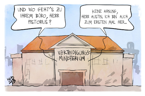 Cartoon: Pistorius und Austin (medium) by Kostas Koufogiorgos tagged karikatur,koufogiorgos,austin,pistorius,verteidigungsministerium,neu,karikatur,koufogiorgos,austin,pistorius,verteidigungsministerium,neu