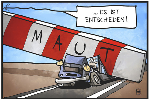 Cartoon: PKW-Maut (medium) by Kostas Koufogiorgos tagged karikatur,koufogiorgos,illustration,cartoon,maut,entscheidung,schranke,gebühr,auto,verkehr,schlag,karikatur,koufogiorgos,illustration,cartoon,maut,entscheidung,schranke,gebühr,auto,verkehr,schlag