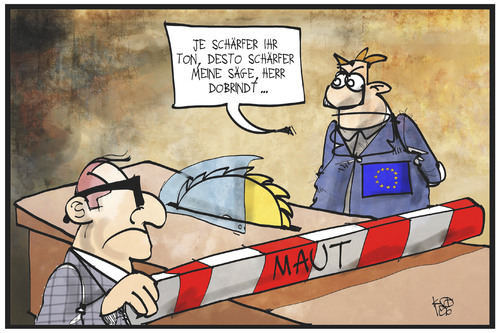 Cartoon: PKW-Maut (medium) by Kostas Koufogiorgos tagged karikatur,koufogiorgos,illustration,cartoon,dobrindt,europa,eu,politiker,politik,maut,säge,scharf,schärfen,zersägen,zerteilen,schranke,abgabe,gebühr,verkehr,karikatur,koufogiorgos,illustration,cartoon,dobrindt,europa,eu,politiker,politik,maut,säge,scharf,schärfen,zersägen,zerteilen,schranke,abgabe,gebühr,verkehr