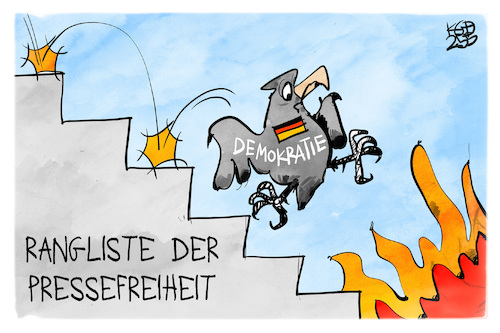 Cartoon: Pressefreiheit (medium) by Kostas Koufogiorgos tagged karikatur,koufogiorgos,pressefreiheit,treppe,abstieg,feuer,demokratie,karikatur,koufogiorgos,pressefreiheit,treppe,abstieg,feuer,demokratie