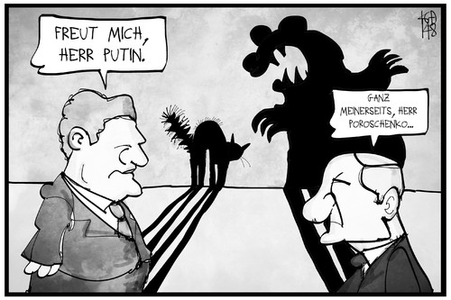 Cartoon: Putin und Poroschenko (medium) by Kostas Koufogiorgos tagged karikatur,koufogiorgos,illustration,cartoon,putin,poroschenko,bär,katze,treffen,russland,ukraine,politik,krieg,konflikt,karikatur,koufogiorgos,illustration,cartoon,putin,poroschenko,bär,katze,treffen,russland,ukraine,politik,krieg,konflikt