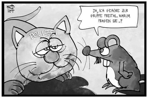 Cartoon: Razzia in Freital (medium) by Kostas Koufogiorgos tagged karikatur,koufogiorgos,illustration,cartoon,freital,neonazi,terrorismus,rechtsterrorismus,politik,rechtsextremismus,katze,polizei,maus,karikatur,koufogiorgos,illustration,cartoon,freital,neonazi,terrorismus,rechtsterrorismus,politik,rechtsextremismus,katze,polizei,maus