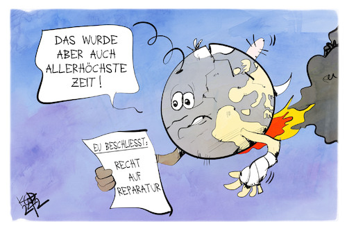 Cartoon: Recht auf Reparatur (medium) by Kostas Koufogiorgos tagged karikatur,koufogiorgos,reparatur,eu,erde,klima,karikatur,koufogiorgos,reparatur,eu,erde,klima