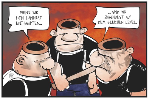 Cartoon: Rechtsextremismus (medium) by Kostas Koufogiorgos tagged karikatur,koufogiorgos,illustration,cartoon,fremdenfeindlichkeit,rechtsextremismus,neonazi,gehirn,enthauptung,kopf,intelligenz,landrat,politiker,politik,karikatur,koufogiorgos,illustration,cartoon,fremdenfeindlichkeit,rechtsextremismus,neonazi,gehirn,enthauptung,kopf,intelligenz,landrat,politiker,politik