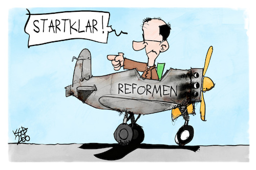 Cartoon: Reformbereit (medium) by Kostas Koufogiorgos tagged karikatur,koufogiorgos,reformen,flugzeug,merz,starklar,karikatur,koufogiorgos,reformen,flugzeug,merz,starklar
