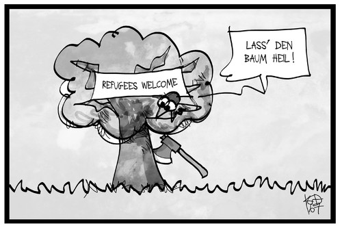 Cartoon: Refugees Welcome (medium) by Kostas Koufogiorgos tagged karikatur,koufogiorgos,illustration,cartoon,is,islamischer,staat,terrorismus,anschlag,baum,refugees,welcome,flüchtlinge,willkommenskultur,axt,würzburg,karikatur,koufogiorgos,illustration,cartoon,is,islamischer,staat,terrorismus,anschlag,baum,refugees,welcome,flüchtlinge,willkommenskultur,axt,würzburg