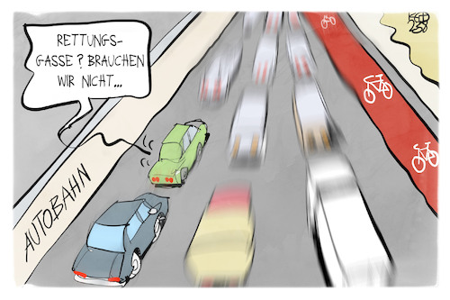 Cartoon: Rettungsgasse (medium) by Kostas Koufogiorgos tagged karikatur,koufogiorgos,rettungsgasse,fahrradweg,auto,stau,karikatur,koufogiorgos,rettungsgasse,fahrradweg,auto,stau
