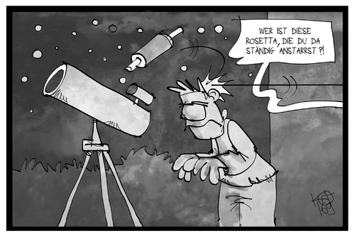 Cartoon: Rosetta (medium) by Kostas Koufogiorgos tagged karikatur,koufogiorgos,illustration,cartoon,rosetta,raumsonde,teleskop,weltall,tschuri,philae,komet,wissenschaft,karikatur,koufogiorgos,illustration,cartoon,rosetta,raumsonde,teleskop,weltall,tschuri,philae,komet,wissenschaft