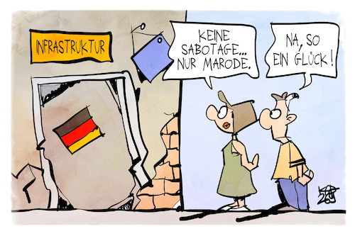 Cartoon: Sabotage oder marode? (medium) by Kostas Koufogiorgos tagged karikatur,koufogiorgos,marode,sabotage,infrastruktur,deutschland,kaputt,karikatur,koufogiorgos,marode,sabotage,infrastruktur,deutschland,kaputt